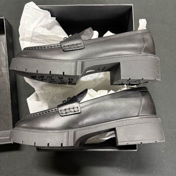 New Coach Leah Black Coated Canvas Chunky Platform Logo Loafers 8 - Picture 4 of 7